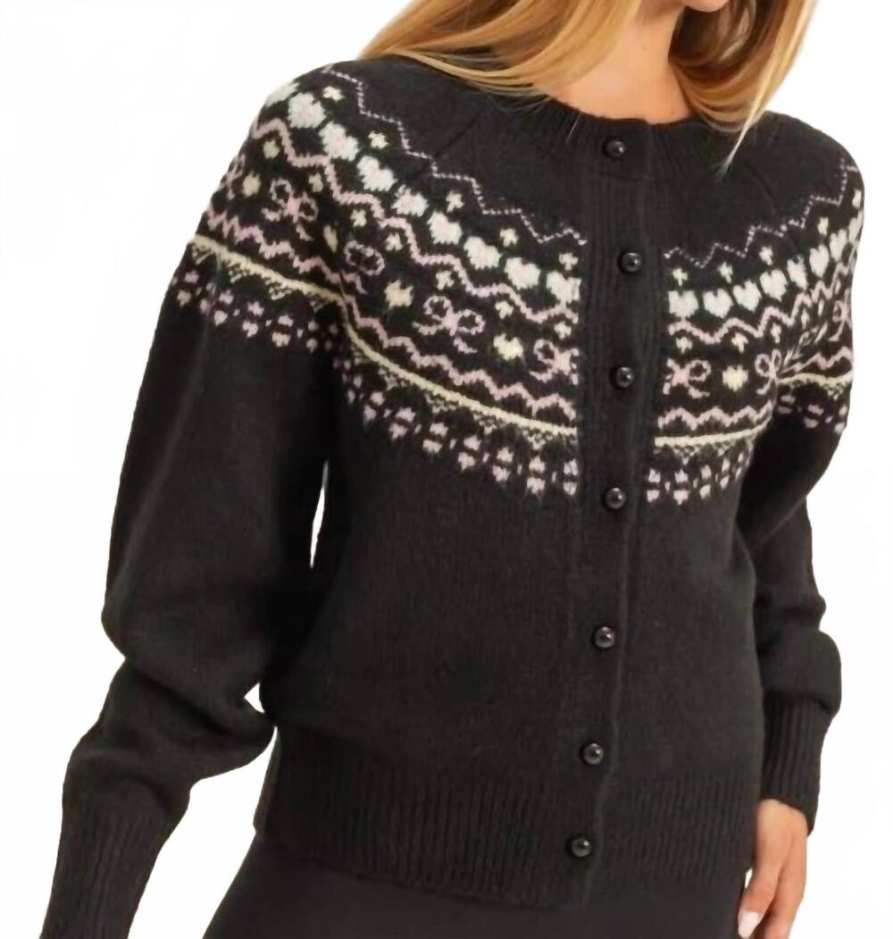 NEW HYFVE button-front fair isle sweater cardigan in black